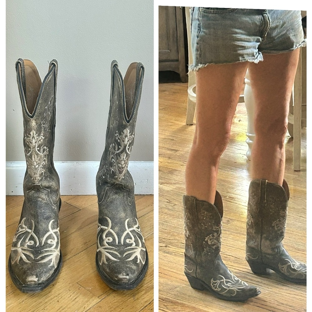 Old West Leather Embroidered Cowboy Boots
